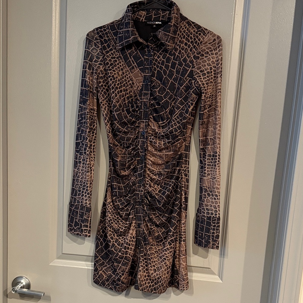 Stylish Brown Patterned Dress